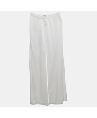 Pre-Owned Balmain Women's White Satin Flared High Rise Trousers