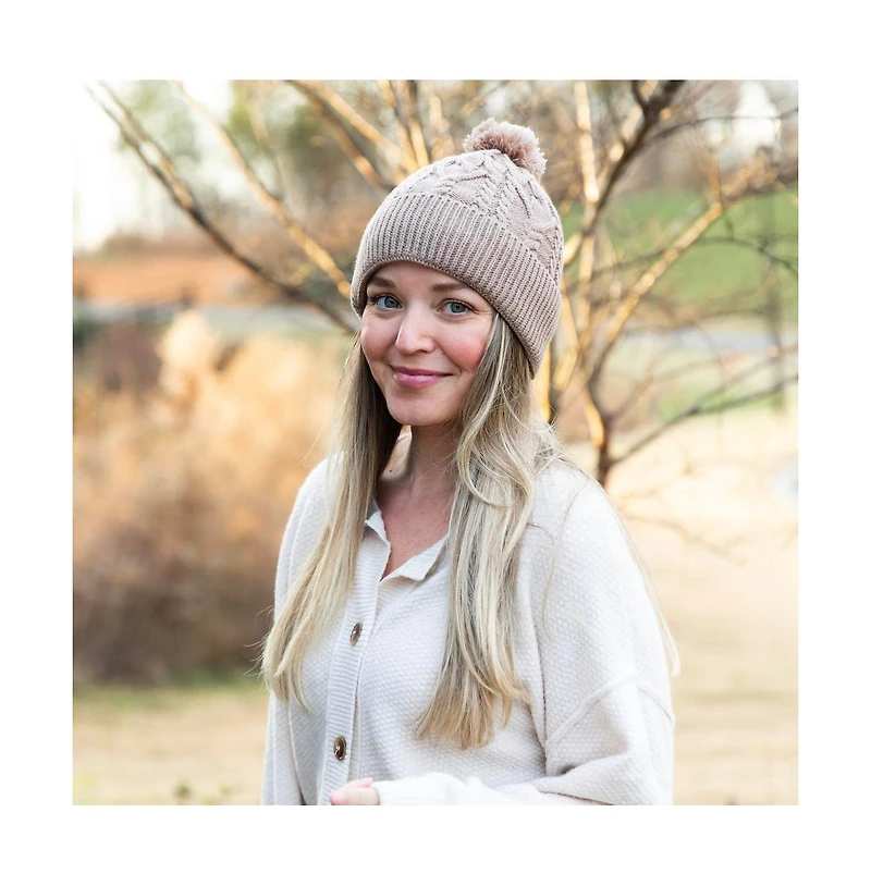 Headbands of Hope Women's Cable Knit Pom-Pom Beanie - Beige
