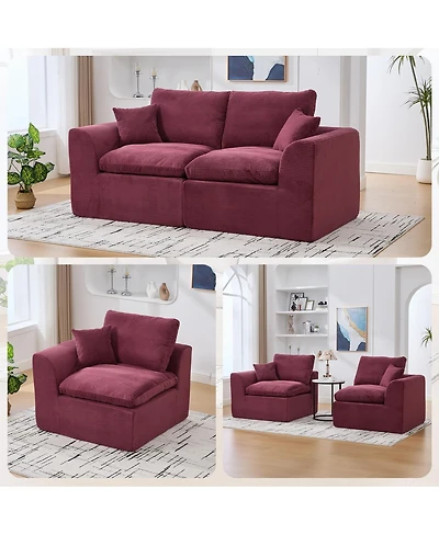 Streamdale Furniture Modular Sectional Sofa Cloud Couch, Comfy Modern 2 Seater with Removable Cushion Covers