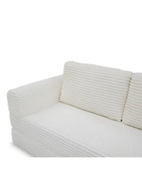 Streamdale 2-in-1 Folding Convertible Sofa Bed, Modern Corduroy Sleeper Couch with 2 Pillows, Beige