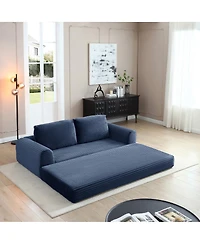 Streamdale 2-in-1 Folding Convertible Sofa Bed, Modern Corduroy Sleeper Couch with 2 Pillows, Blue
