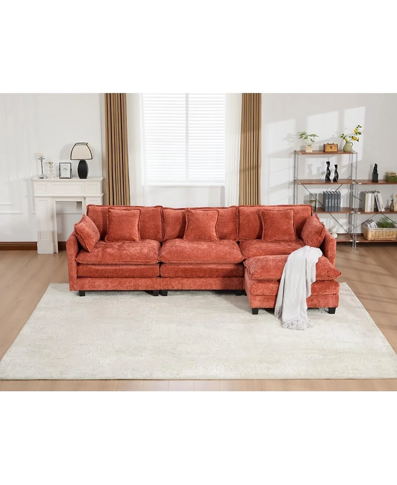 Streamdale Cloud Sofa 3 Seats, Modern Sectional Couch, Comfy Upholstered Seat Cushion, Chenille Fabric, Orange
