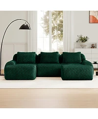 Streamdale Modern U-Shaped Modular Sectional Sofa, Flannelette, Oversized 3-Seater, Green