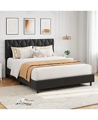 gaomon Queen Upholstered Bed Frame with Headboard and Wood Slats