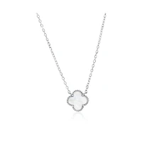 Simona Sterling Silver,Mother of Pearl Clover, Beaded Outline Necklace