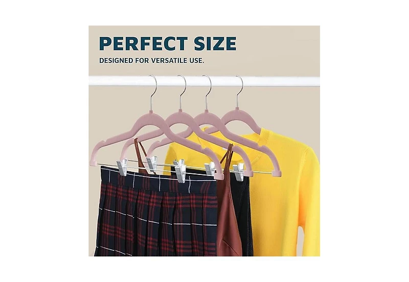 Lifemaster Velvet Pants Hangers, Adjustable Clip Design, 360° Swivel Hook, Non-Slip Notches, Pack of 10, Pink