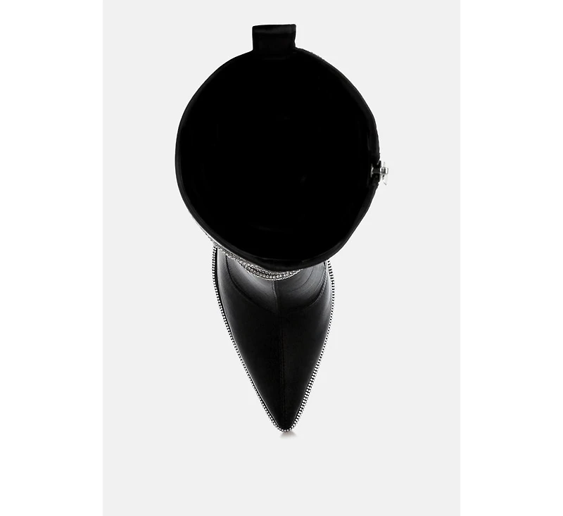 Dacia Rhinestones Strap Satin Calf Boots