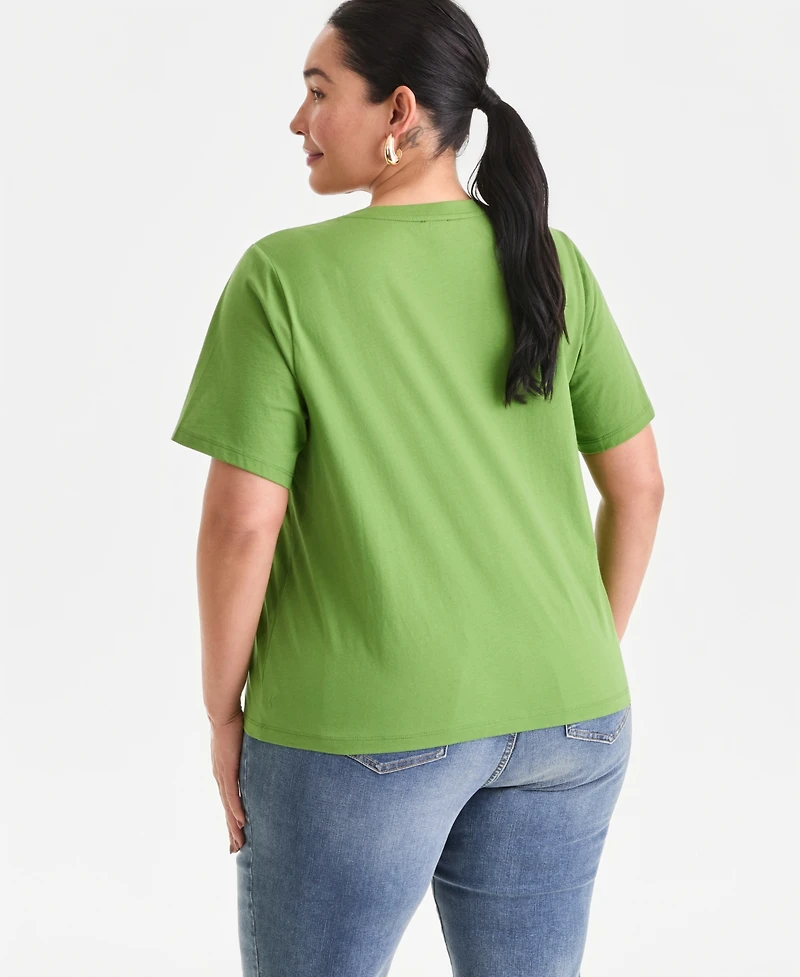 I.n.c. International Concepts Plus Cotton Short-Sleeve Knot Top, Created for Macy's