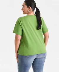 I.n.c. International Concepts Plus Cotton Short-Sleeve Knot Top, Created for Macy's