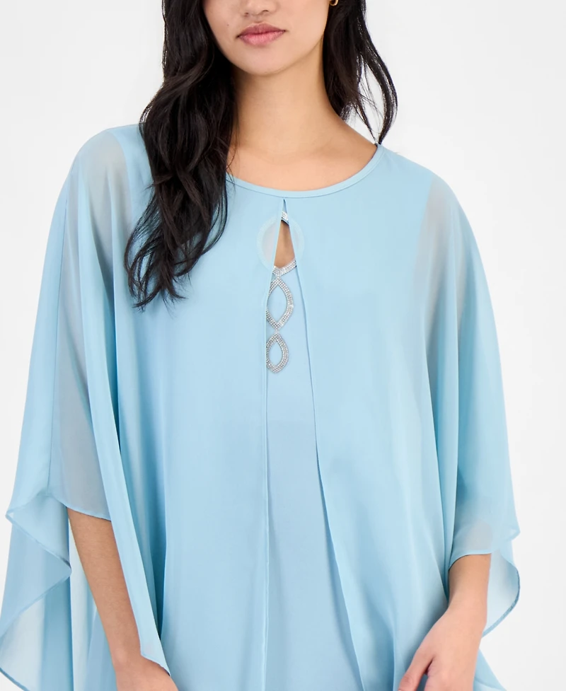 Connected Petite Chiffon-Overlay Cape Dress