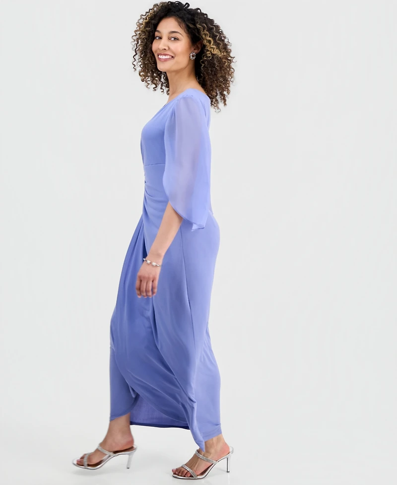Connected Petite 3/4-Sleeve Gathered Gown