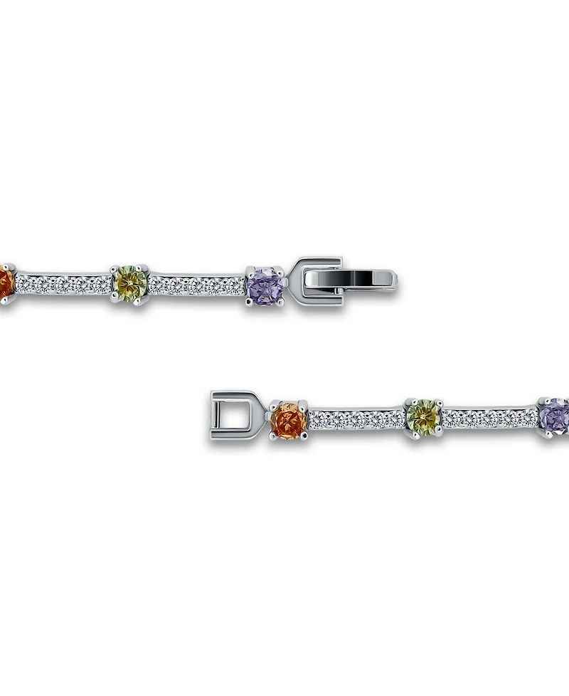Macy's 3 5/8 ct. t.w 4mm 2mm Round Cubic Zirconia Stone Stations on Pave Link Bracelet, Created for Macy's
