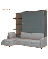 Streamdale Furniture Queen Size Murphy Bed Wall Bed with Sofa and Shelves, Gray