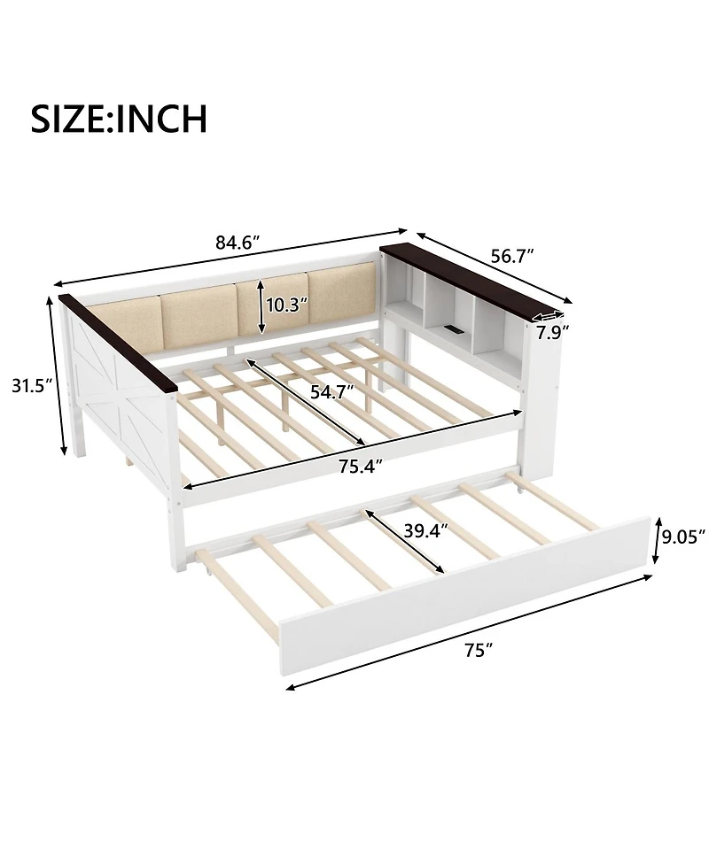 Streamdale Furniture Wood Daybed with Storage, Usb, and Trundle