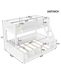 Streamdale Furniture Twin Xl over Queen Bunk Bed with Ladder, Guardrails, Pegboard & Bookshelf