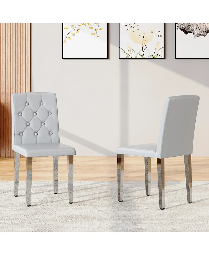 Streamdale Furniture Streamdale Pu Dining Chair with Ergonomic Buckle Backrest and Adjustable Feet