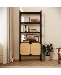 Streamdale Furniture Rattan Cabinet Door Storage Bookshelf with Dual-Function Display/Storage