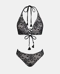 Cupshe Women's Halter Triangle Bikini Set with Tassel Detail