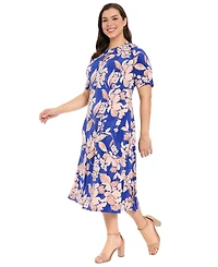 London Times Plus Printed V-Neck Midi Dress