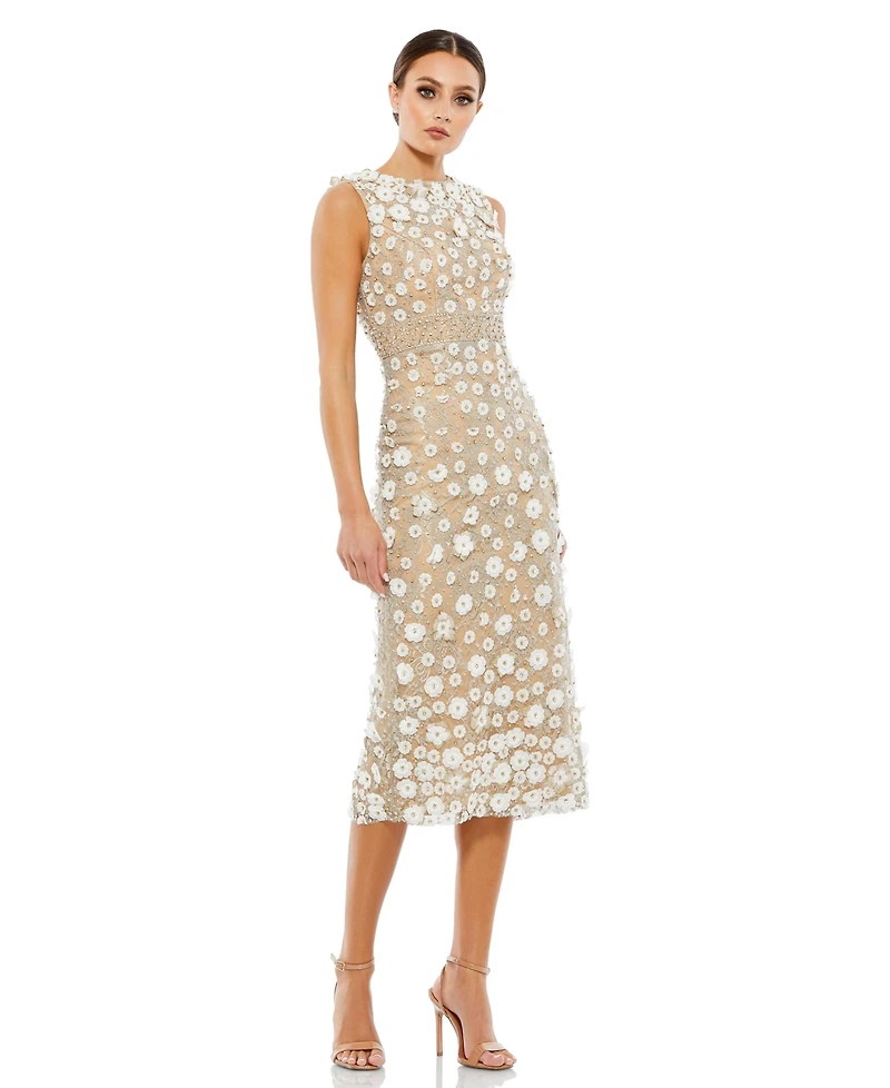 Mac Duggal Petite Floral Applique Sleeveless Midi Dress