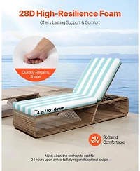 Mecale 80 x 26 x 4 in Chaise Lounge Cushion Set of 2, Waterproof Fade-Resistant Sun Lounger Cushions with Ties, Stripes