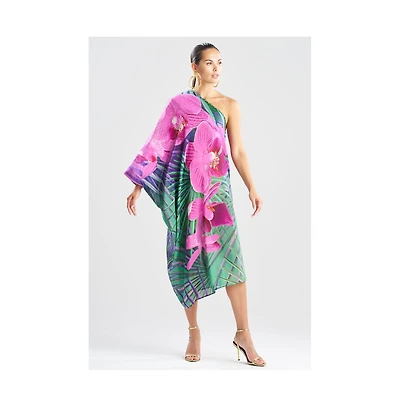 Natori Women's Orchid - Silk Cotton Voile One Shoulder Caftan w/ Beading