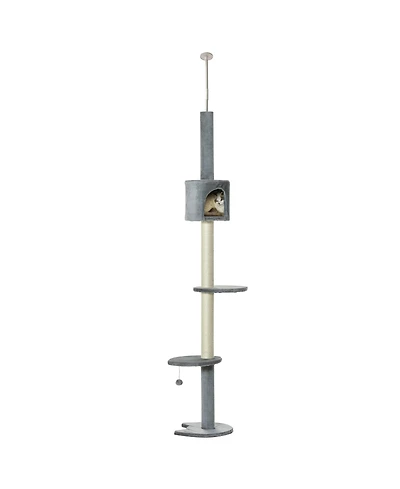Zeus & Ruta 85.5" Gray 4-Tier Floor-to-Ceiling Kitty Activity Center