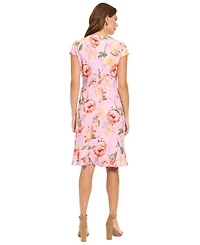 London Times Petite Printed Ruffle Detail Dress
