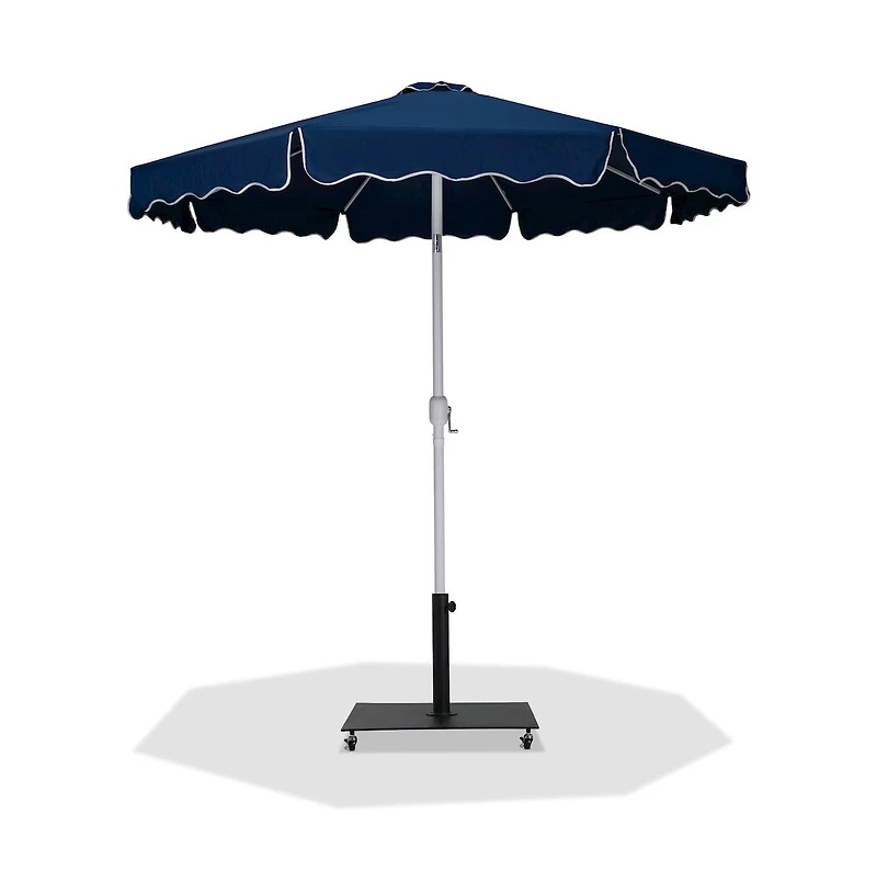 Meridian Furniture Amalfi Navy With Cream Piping / Matte Metal Patio Umbrella with Base Sets