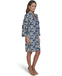 Eliza J Petite Fringe Detail Jewel Neck Shift Dress