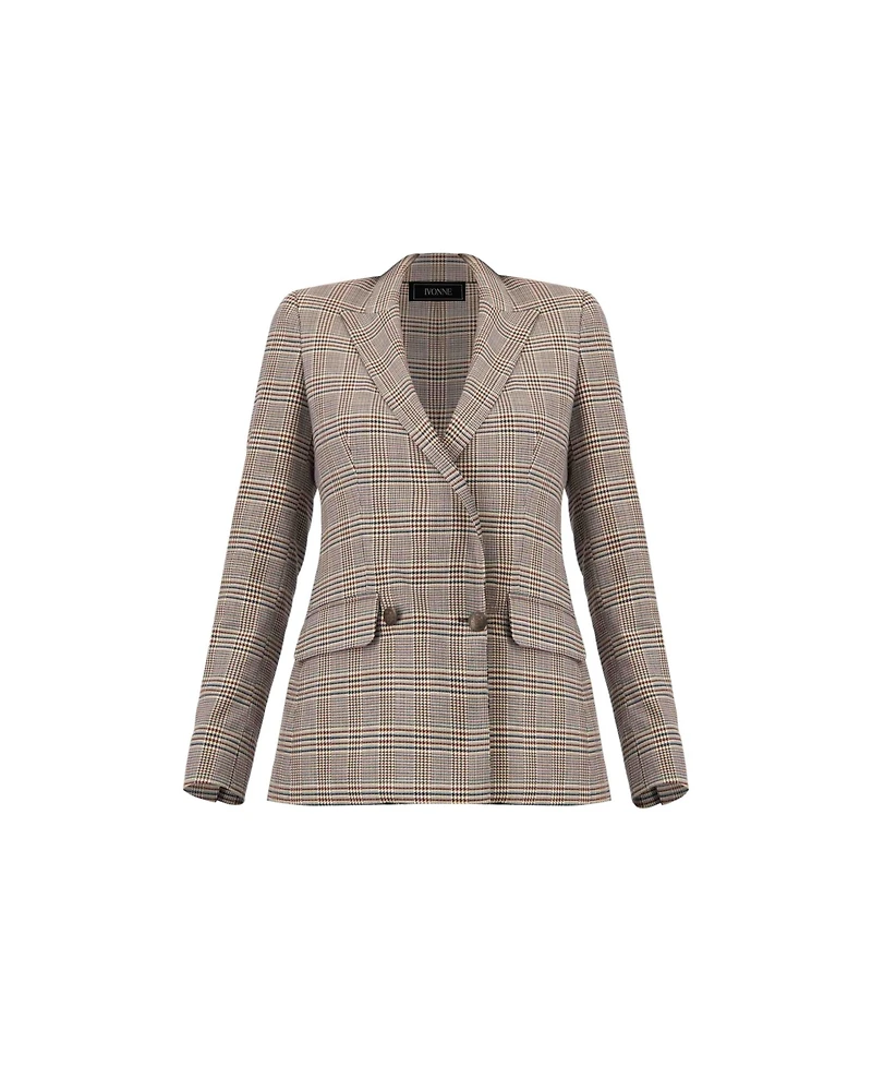 Ivonne Women's Double-Breasted Prince of Wales Blazer