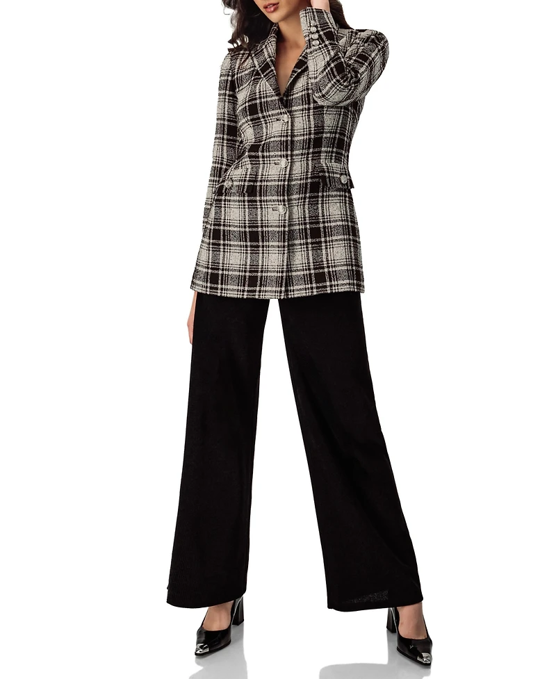 Ivonne Women's Checkered Three Button Blazer