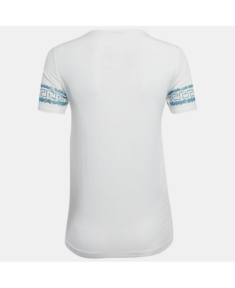 Pre-Owned Versace Women's White Medusa Embellished Jersey T-Shirt