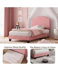 gaomon Twin Size Velvet Bed Frame, with Adjustable Headboard, Soft Corduroy Upholstered Twin Bed Frame Platform, Durable Wooden Slats and Noise Free