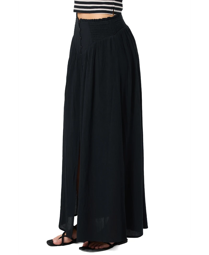 O'Neill Women's Tryston Smocked Waist Button-Front Maxi Skirt