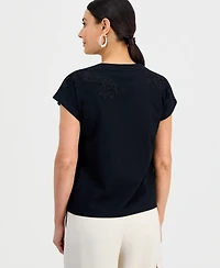 I.n.c. International Concepts Petite Short-Sleeve Lace-Shoulder Tee, Created for Macy's