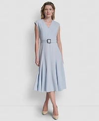 Dkny Women's Sleeveless V-Neck Belted Midi Dress