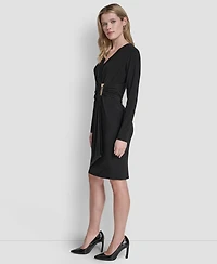 Dkny Women's V-Neck Faux Wrap Dress