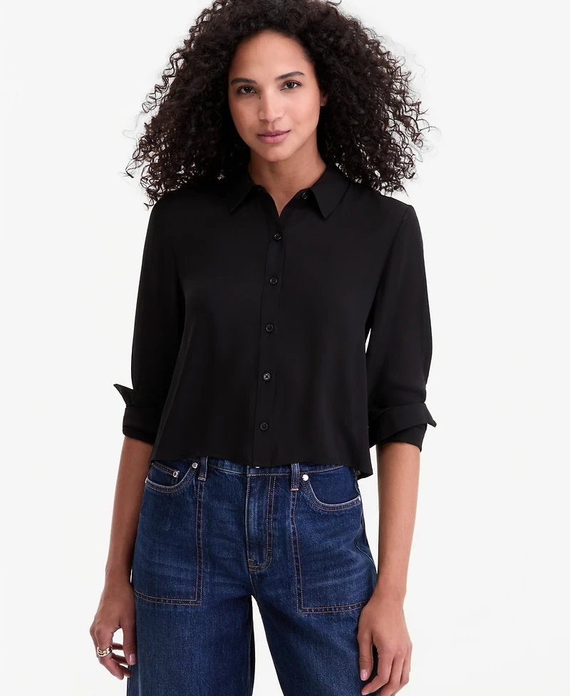 On 34th Women's Cropped Button-Down Crepe Shirt, Macy's Exclusive
