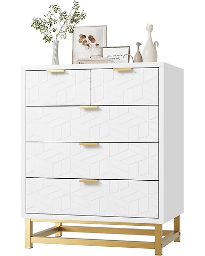 gaomon Dresser for Bedroom, 5 Drawer Dresser with Wide Storage, Modern Chest Organizer with Metal Legs, Chest of Drawers for Bedroom, Living Room