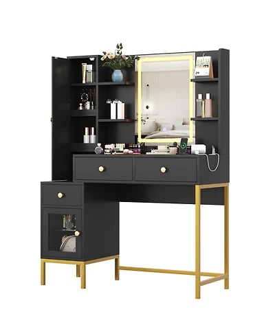 Gaomon Makeup Vanity Lights and Charging Station 3 Color Led Lighted Mirror Vanity Desk for Bedrooms, Apartments