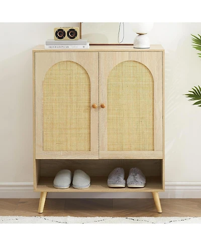 gaomon Shoe Storage Cabinet with Adjustable Shelf, 4-Tier Shoe Storage Cabinet with Rattan Doors, Shoe Rack Organizer Cabinet