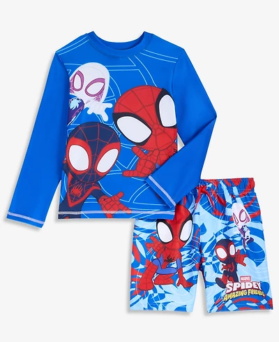 Spider-Man Boys' 4-7 Spidey Long-Sleeve Rash Guard & Mesh-Lined Swim Trunks, 2-Piece Set