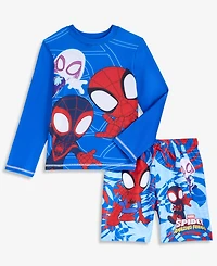 Spider-Man Boys' 4-7 Spidey Long-Sleeve Rash Guard & Mesh-Lined Swim Trunks, 2-Piece Set