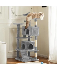 Zeus & Ruta 54" Light Grey Cat Tree Tower: Multi-Level, Sisal Post, Ladder, Plush Toys, Rest & Play