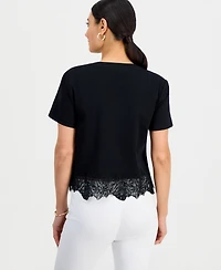 I.n.c. International Concepts Petite Lace-Hem V-Neck Tee, Created for Macy's