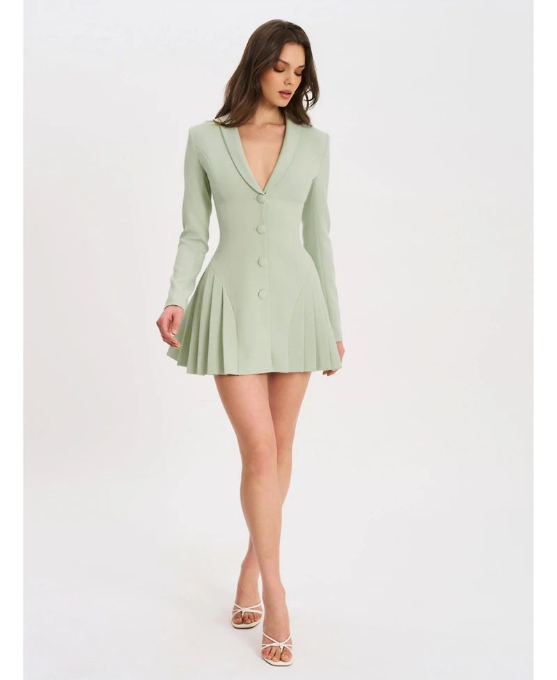 Miss Circle Women's Delia Pistachio Green Blazer Dress with Pleated Detail