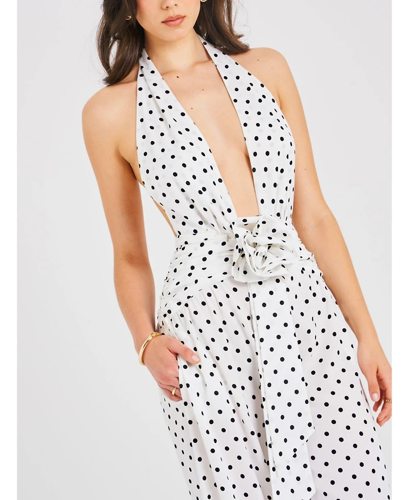 Miss Circle Women's Oriana White Polka Dots Halter Jumpsuit
