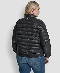 Dkny Plus Moto Collar Short Packable Coat