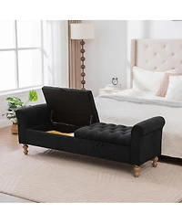 Streamdale Furniture Modern Upholstered Storage Bench with Double Lids & Rolled Armrest - Black